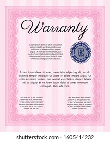 Pink Retro Warranty Certificate template. Vector illustration. With background. Retro design. 