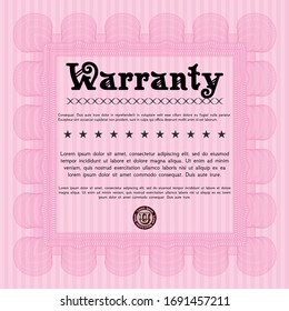Pink Retro Warranty Certificate template. With guilloche pattern. Detailed. Money Pattern. 