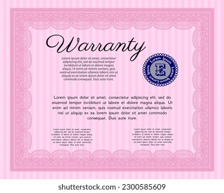 Pink Retro Warranty Certificate template. Modern design.  With quality background.  Customizable, Easy to edit and change colors. 