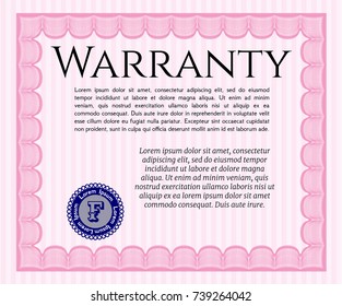 Pink Retro Warranty Certificate template. With quality background. Lovely design. Detailed. 