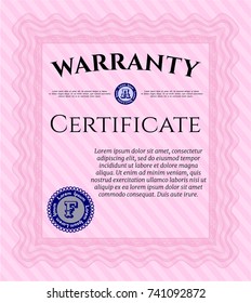 Pink Retro Warranty Certificate template. Beauty design. With guilloche pattern and background. Detailed. 