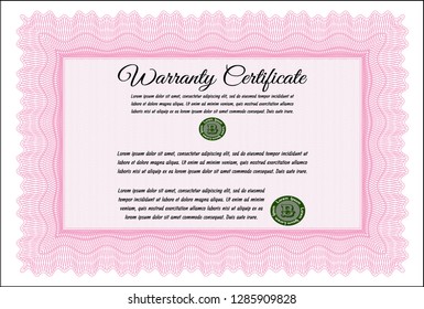 Pink Retro Warranty template. Artistry design. Detailed. Easy to print. 