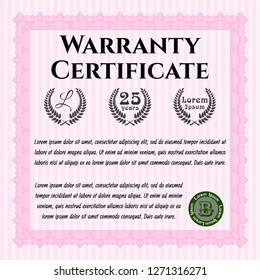 Pink Retro Warranty template. With background. Modern design. Vector illustration. 