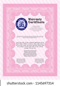 Pink Retro Warranty template. With complex linear background. Detailed. Excellent design. 