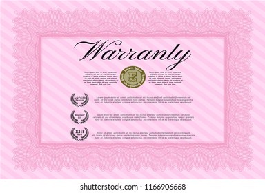 Pink Retro Warranty template. With complex linear background. Beauty design. Vector illustration. 