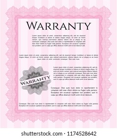 Pink Retro Warranty template. With complex background. Customizable, Easy to edit and change colors. Money Pattern. 