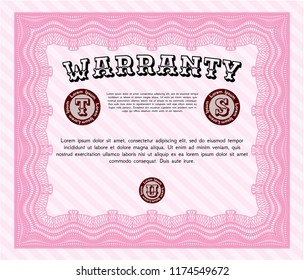 Pink Retro Warranty template. With complex linear background. Detailed. Superior design. 