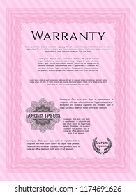 Pink Retro Warranty template. Complex background. Vector illustration. Lovely design. 
