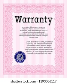 Pink Retro Warranty template. With complex background. Money Pattern. Vector illustration. 