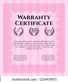 Pink Retro Warranty template. Complex background. Elegant design. Customizable, Easy to edit and change colors. 