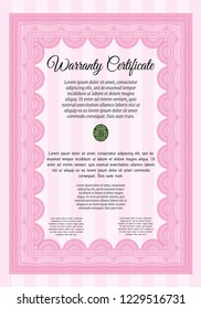 Pink Retro Warranty template. Complex background. Detailed. Elegant design. 