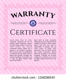 Pink Retro Warranty template. With complex background. Detailed. Money Pattern design. 