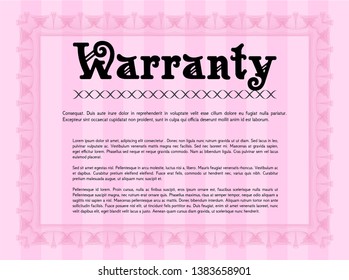 Pink Retro Warranty template. Complex background. Elegant design. Customizable, Easy to edit and change colors. 