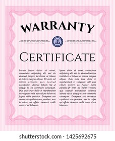 Pink Retro Warranty template. With complex background. Customizable, Easy to edit and change colors. Money Pattern. 