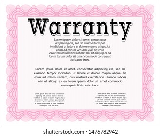 Pink Retro Warranty template. With complex background. Excellent design. Customizable, Easy to edit and change colors. 