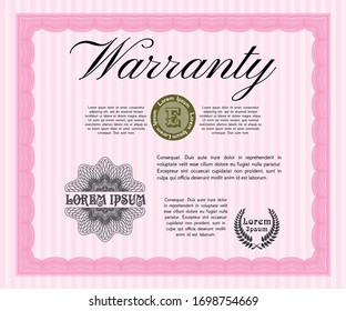 Pink Retro Warranty template. Complex background. Detailed. Perfect design. 
