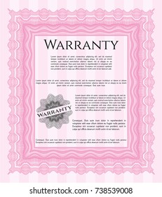 Pink Retro Warranty template. Complex background. Detailed. Elegant design. 