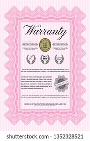 Pink Retro Warranty template. Cordial design. Vector illustration. With complex background. 