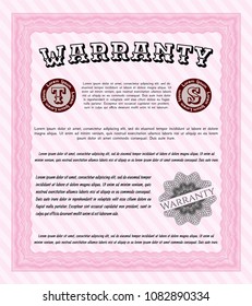 Pink Retro Warranty template. Customizable, Easy to edit and change colors. With guilloche pattern and background. Money Pattern. 