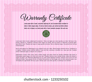 Pink Retro Warranty template. Customizable, Easy to edit and change colors. Complex background. Beauty design. 