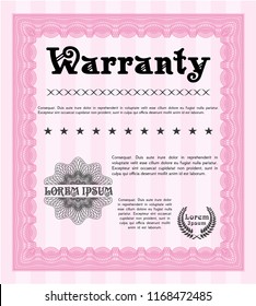 Pink Retro Warranty template. Detailed. With guilloche pattern. Good design. 