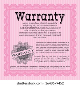 Pink Retro Warranty template. Detailed. Printer friendly. Elegant design. 