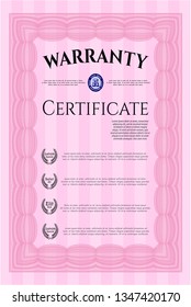 Pink Retro Warranty template. Elegant design. Customizable, Easy to edit and change colors. With great quality guilloche pattern. 