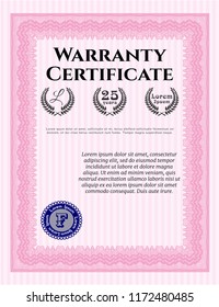 Pink Retro Warranty template. Excellent design. With complex background. Customizable, Easy to edit and change colors. 