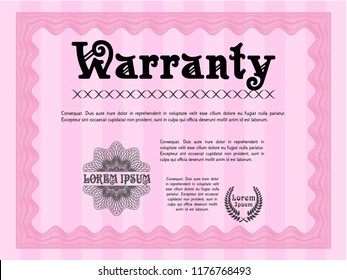 Pink Retro Warranty template. Excellent design. With guilloche pattern. Customizable, Easy to edit and change colors. 
