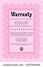 Pink Retro Warranty template. Excellent design. Detailed. With linear background. 