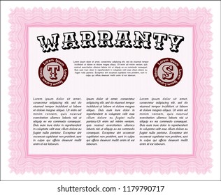 Pink Retro Warranty template. Good design. With quality background. Detailed. 