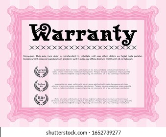Pink Retro Warranty template. Good design. Complex background. Customizable, Easy to edit and change colors. 