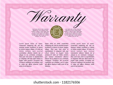 Pink Retro Warranty template. With guilloche pattern. Vector illustration. Perfect design. 