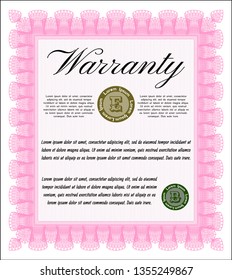 Pink Retro Warranty template. With guilloche pattern and background. Superior design. Vector illustration. 