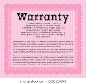 Pink Retro Warranty template. Lovely design. Vector illustration. Easy to print. 