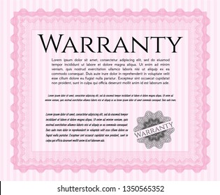 Pink Retro Warranty template. Modern design. Customizable, Easy to edit and change colors. With guilloche pattern. 