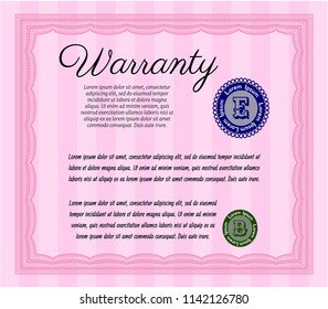 Pink Retro Warranty template. Money style design. Detailed. With linear background. 