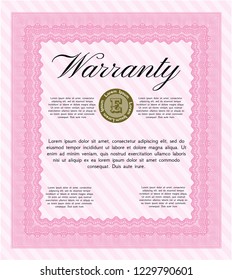 Pink Retro Warranty template. Money design. Customizable, Easy to edit and change colors. With linear background. 