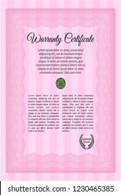 Pink Retro Warranty template. Money Pattern design. Complex background. Vector illustration. 
