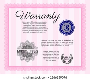 Pink Retro Warranty template. Money design. Detailed. Complex background. 