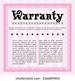 Pink Retro Warranty template. Money style design. Detailed. With quality background. 