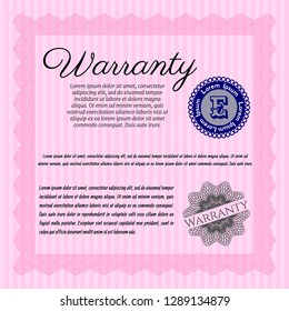 Pink Retro Warranty template. Money style design. Detailed. Easy to print. 