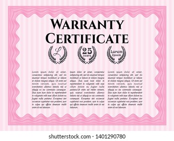 Pink Retro Warranty template. Money Pattern. With complex linear background. Detailed. 