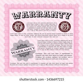 Pink Retro Warranty template. Money design. With background. Vector illustration. 