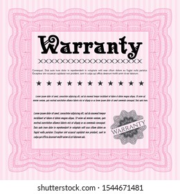 Pink Retro Warranty template. Money Pattern design. Printer friendly. Detailed. 