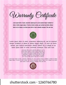 Pink Retro Warranty template. Nice design. Detailed. With complex background. 
