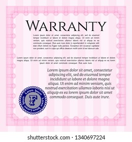 Pink Retro Warranty template. Nice design. Customizable, Easy to edit and change colors. With complex background. 