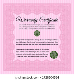 Pink Retro Warranty template. Nice design with pink background.  Customizable, Easy to edit and change colors. 