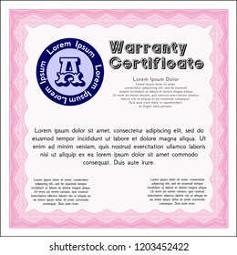 Pink Retro Warranty template. Printer friendly. Nice design. Vector illustration. 