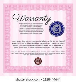Pink Retro Warranty template. With quality background. Money Pattern design. Vector illustration. 